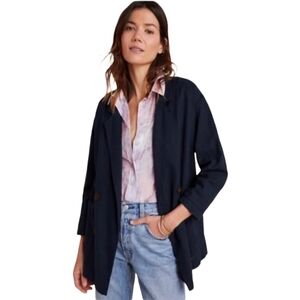 Anthropologie Amadi Kaye Oversized Linen Blend Double Breasted Blazer Navy S